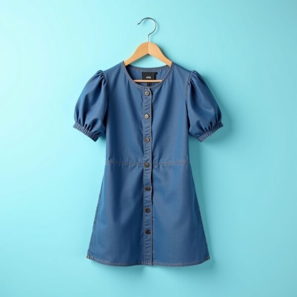 Casual Puff Sleeve Denim Mini Dress - Image 3