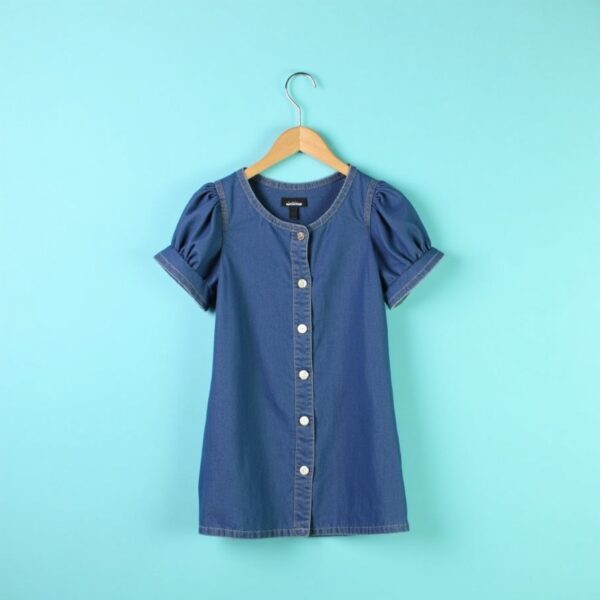 Casual Puff Sleeve Denim Mini Dress - Image 4