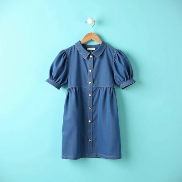 Casual Puff Sleeve Denim Mini Dress - Image 5