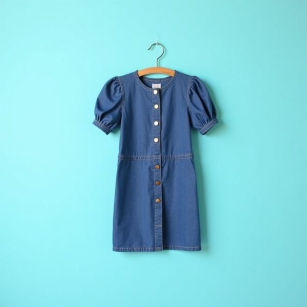 Casual Puff Sleeve Denim Mini Dress - Image 2