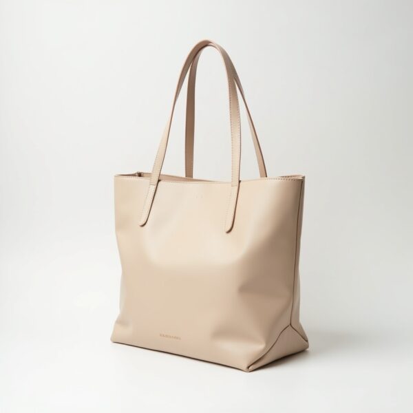 Beige Minimalist Leather Tote Bag - Image 2