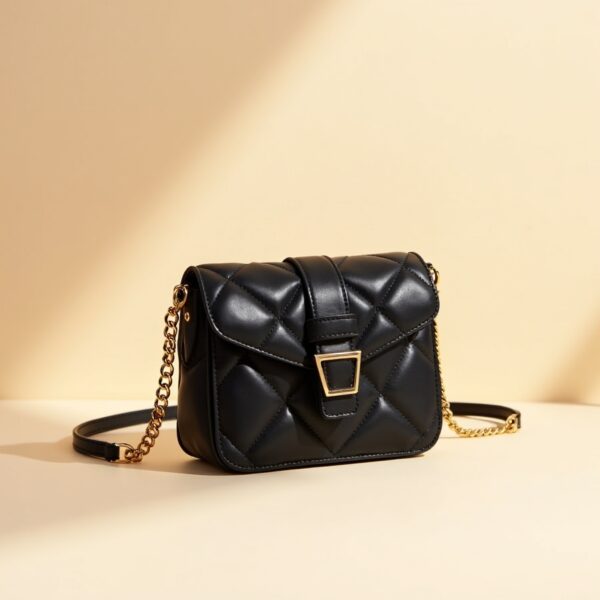 Black Quilted Crossbody Bag with Gold Chain - Image 3