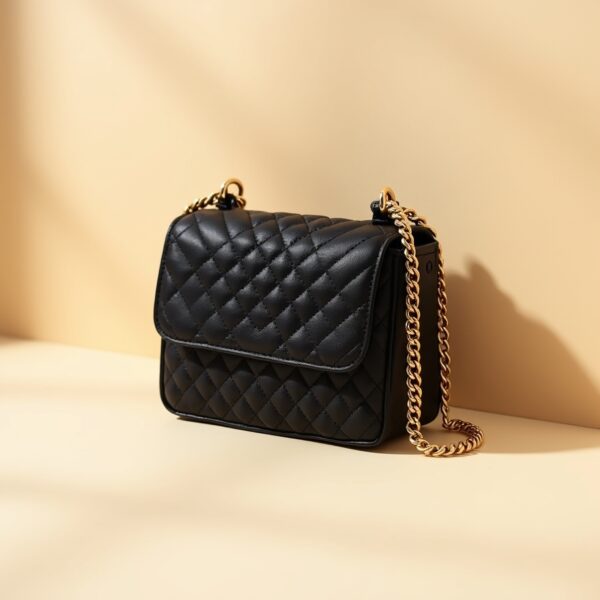 Black Quilted Crossbody Bag with Gold Chain - Image 2