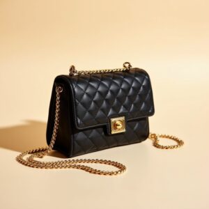 Black Quilted Crossbody Bag with Gold Chain