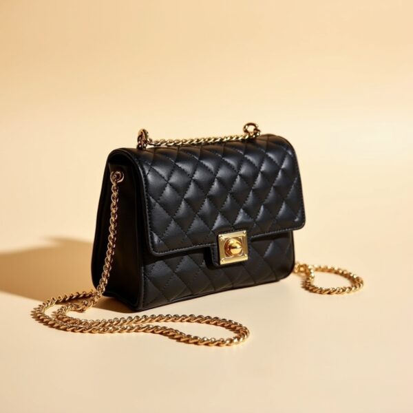 Black Quilted Crossbody Bag with Gold Chain