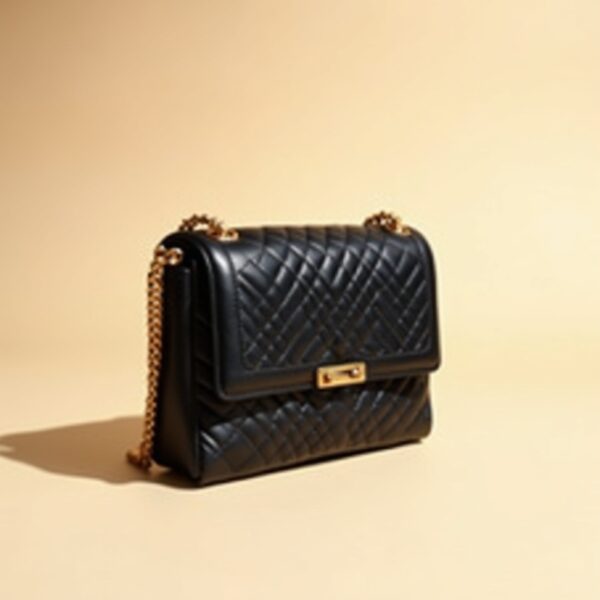 Black Quilted Crossbody Bag with Gold Chain - Image 4